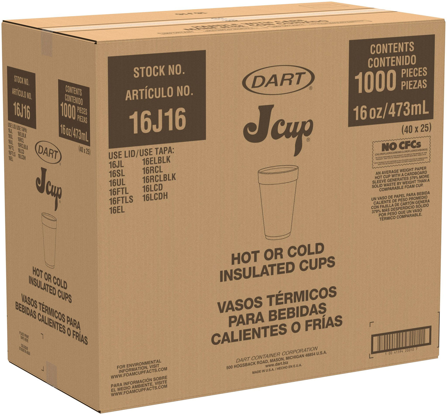 Dart Foam Cup 16 oz 40 / 25 cs