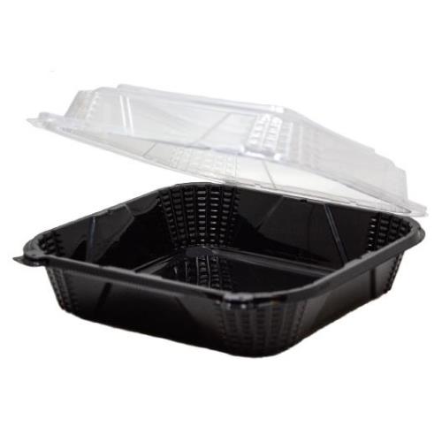 8" x 8" x 3" Black Base Clear Lid Hinged Container