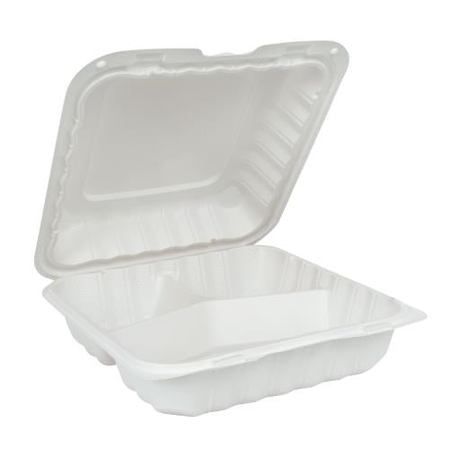 8x8 3-Compartment White Hinged Container