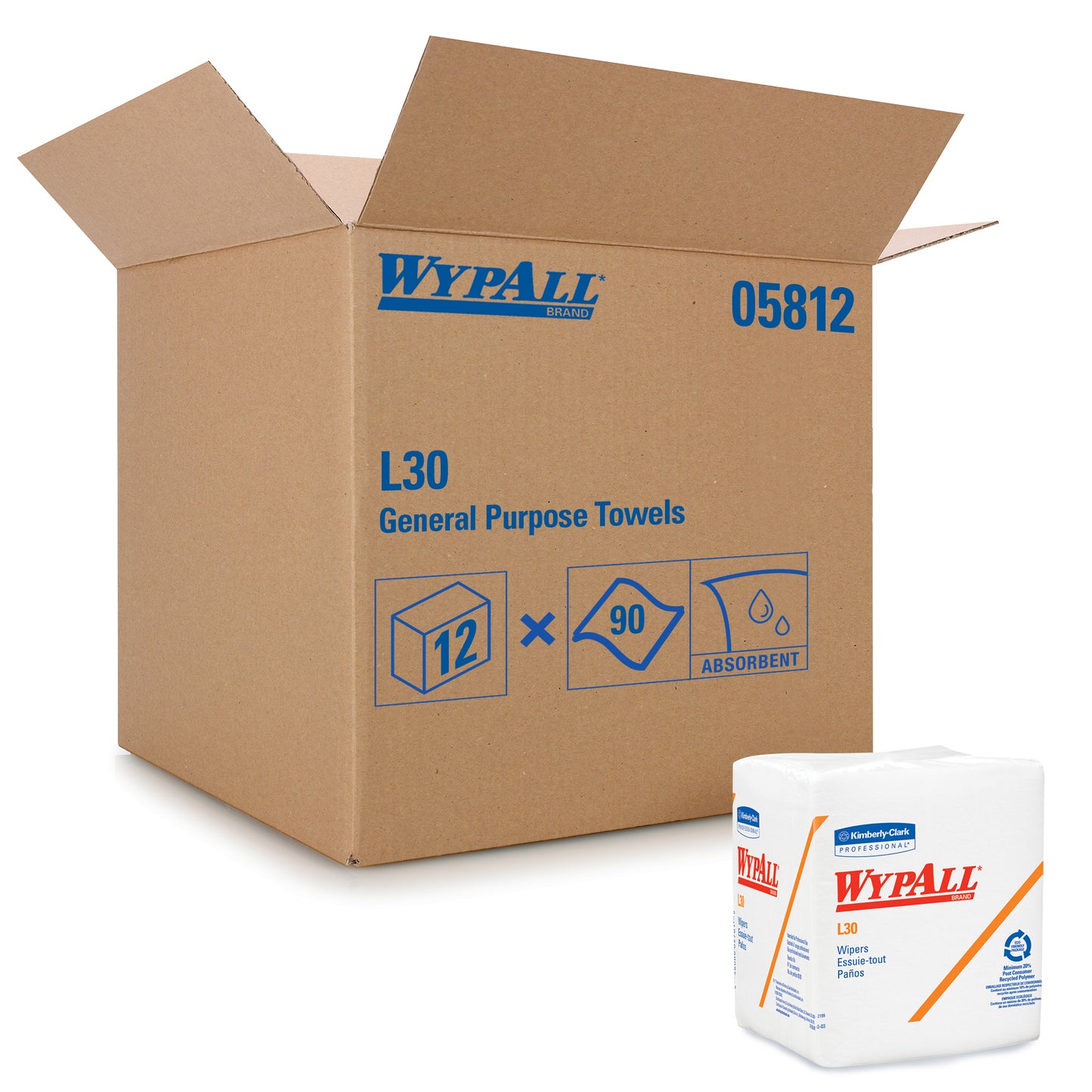 WypAll L30 White 12.5"x12" 1/4 Fold - 12/90 cs