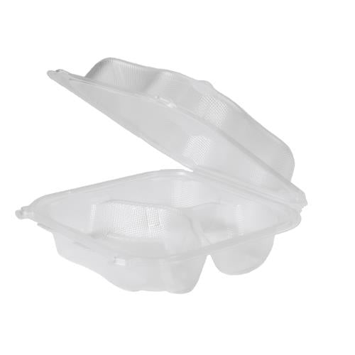 8.35" x 8.3" x 3" 3-Compartment Clear Container