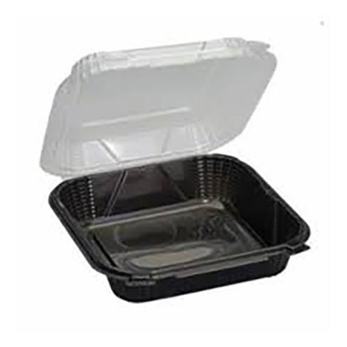 9.25" x 9" x 3" Black Base Clear Lid Hinged Container