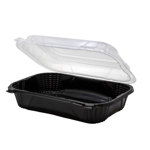 10.5" x 9.25" x 3.25" Black & Clear Lid Hinged Container