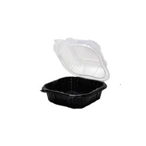 6.22" x 5.8" x 3" Black Base Clear Lid Hinged Container