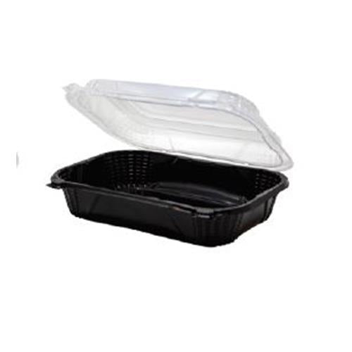 9.3" x 7" x 2.85" Black Base Clear Lid Hinged Container