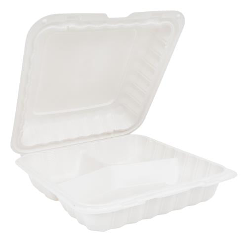 9x9 3-Compartment White Hinged Container