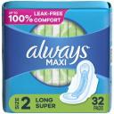 P&G Professional Always Maxi Daytime Pads w/ Wings Size 2 Long, Unscented , 32 Count 6 / cs